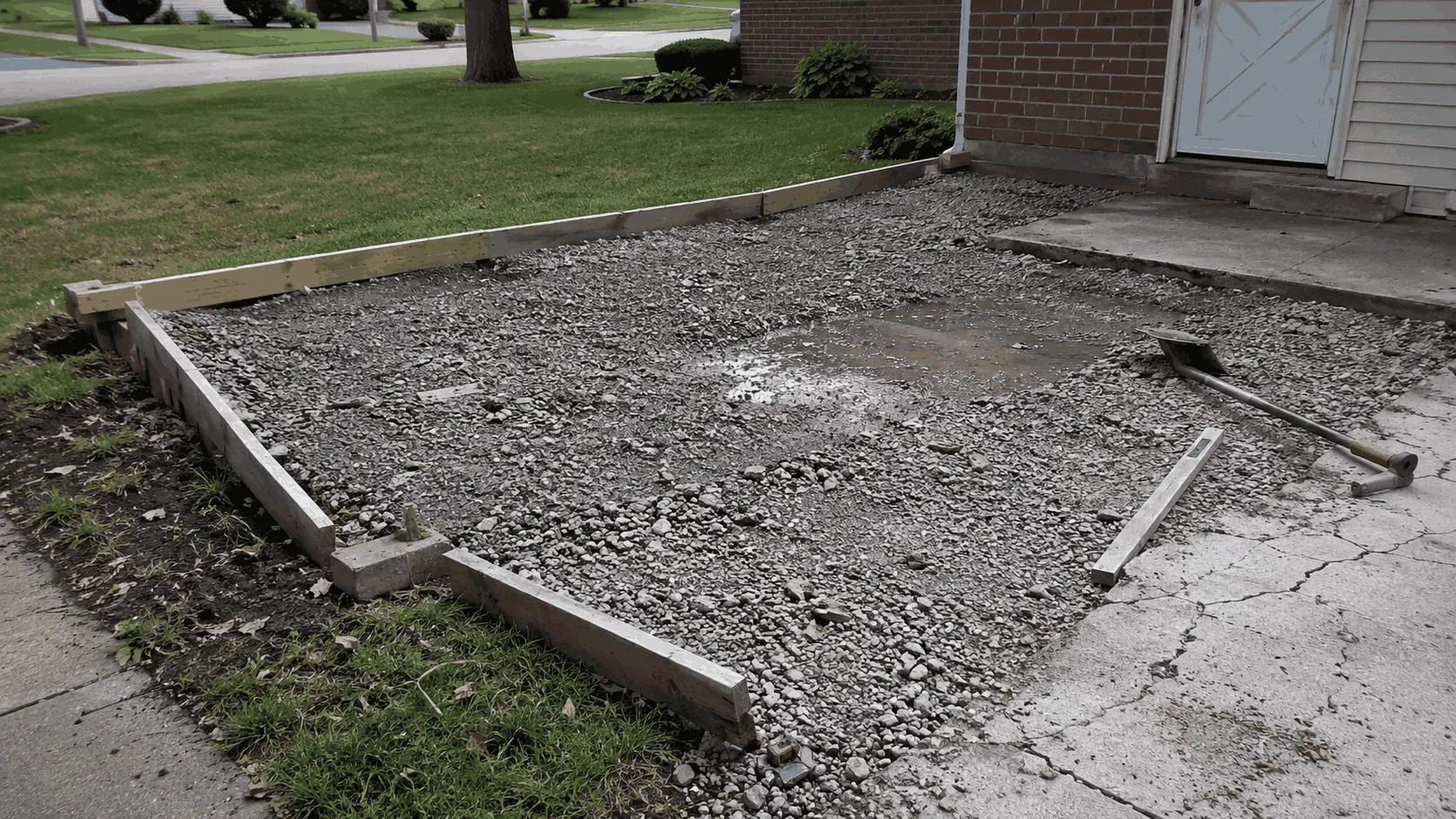 DIY patio prep and tools in progress for hiring a company